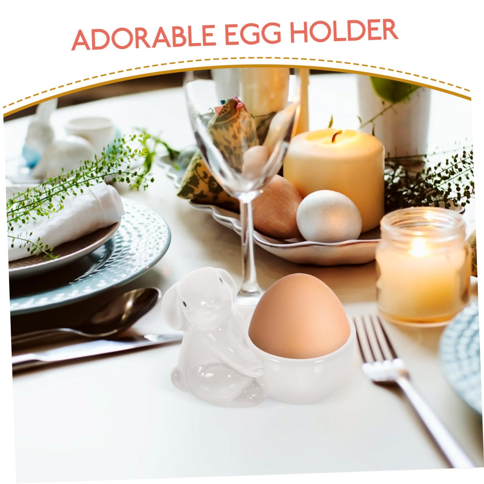 Cabilock Rabbit Egg Cup Decor Bunny Egg Cups Egg Holder Egg Stand Egg Display Rack Egg Container Ceramic Egg Cup Tabletop Ceramic Cup Easter Party Favor Egg Supporter White Ceramics