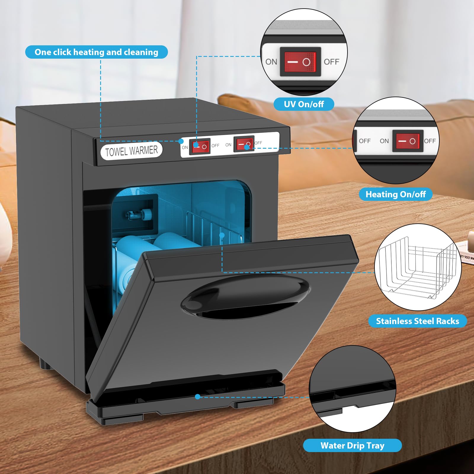 Chauffe-Serviettes 5L Professionnel - Stérilisation UV - Chauffage 176°F En 10min - Pour Spa/Salon/ Maison