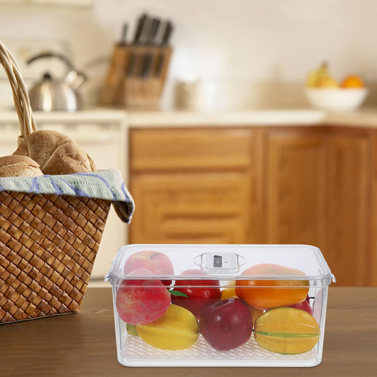 Didiseaon Organizador de Cocina Transparente Tapa y Escurridor, Contenedor Hermético para Frutas y Pan, Caja Apilable para Refrigerador y Congelador, Adecuado para Almacenar Reutilizable