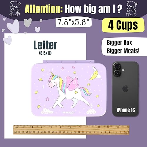 Miniatura 5 de BEARFOOT Lonchera infantil con compartimentos, compacta y ligera, a prueba de fugas, sin BPA, apta para lavavajillas y microondas, diseño dibujado a