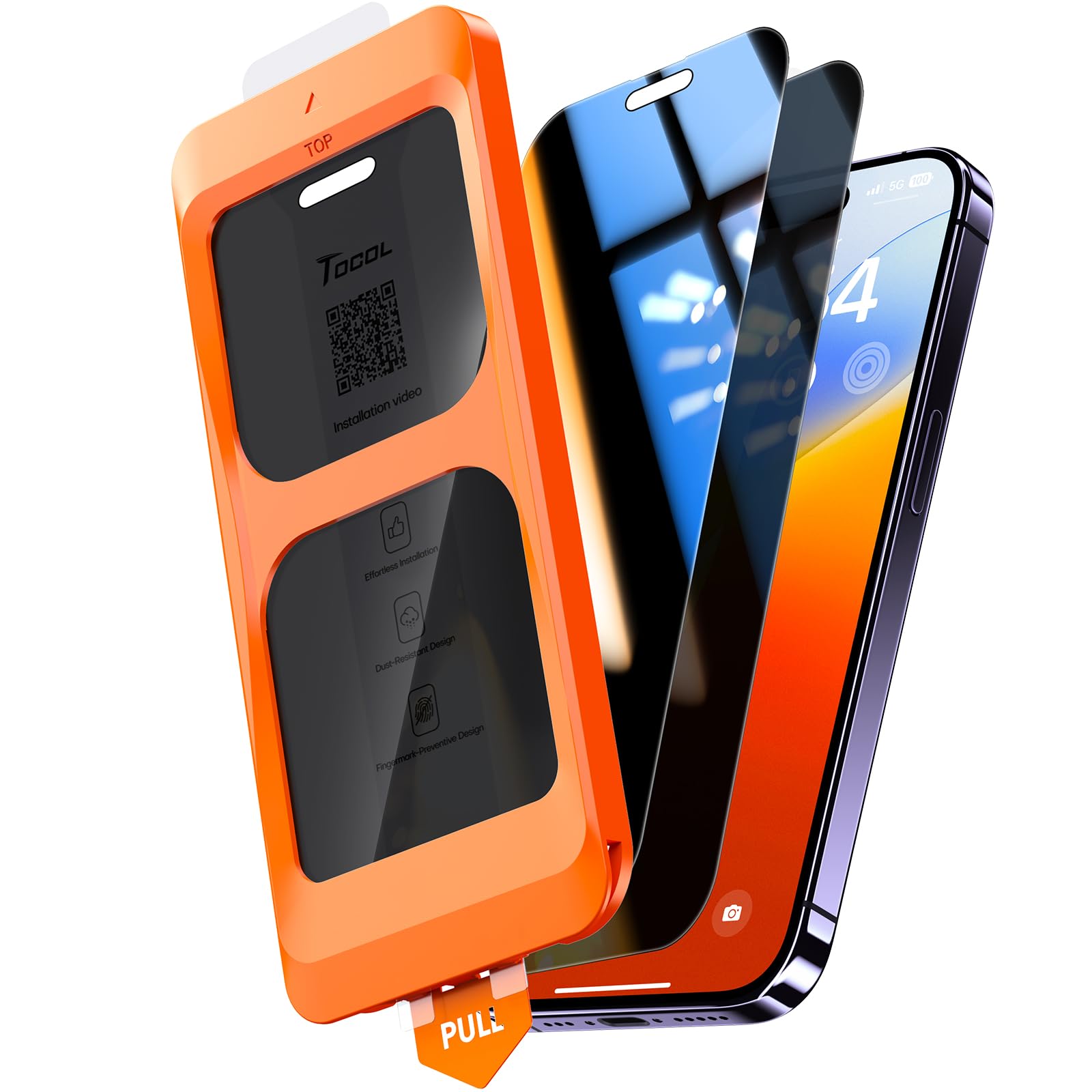 TOCOL Privacy Pellicola Protettiva per iPhone 14 Pro 6,1 Pollici, 25° Reali Anti-Spy, Rimozione Automatica Della Polvere, Copertura Completa, Senza Bolle, Durezza 9H, 2 Pezzi