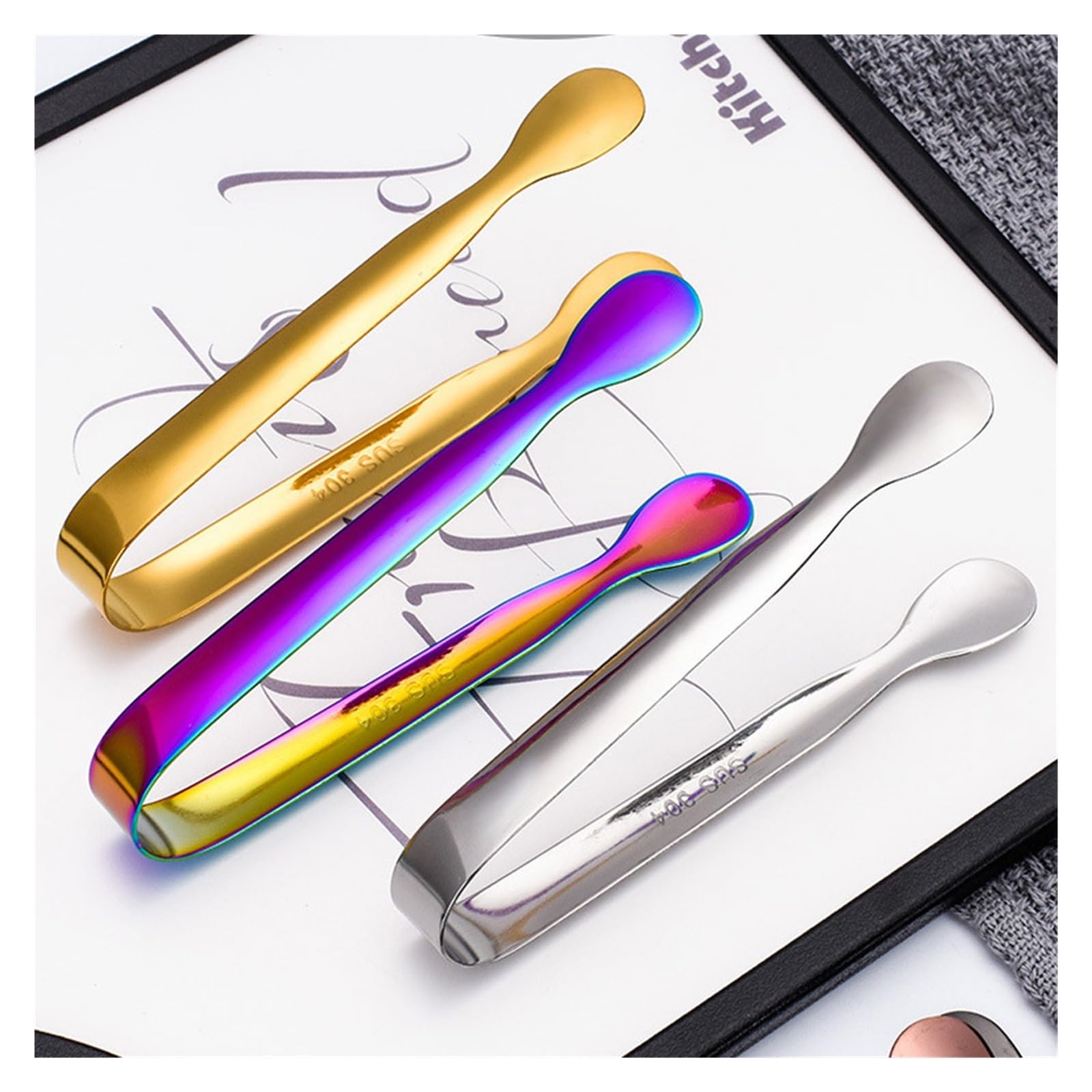 Lot de 8 mini pinces à glaçons en acier inoxydable pour pain, thé, dessert