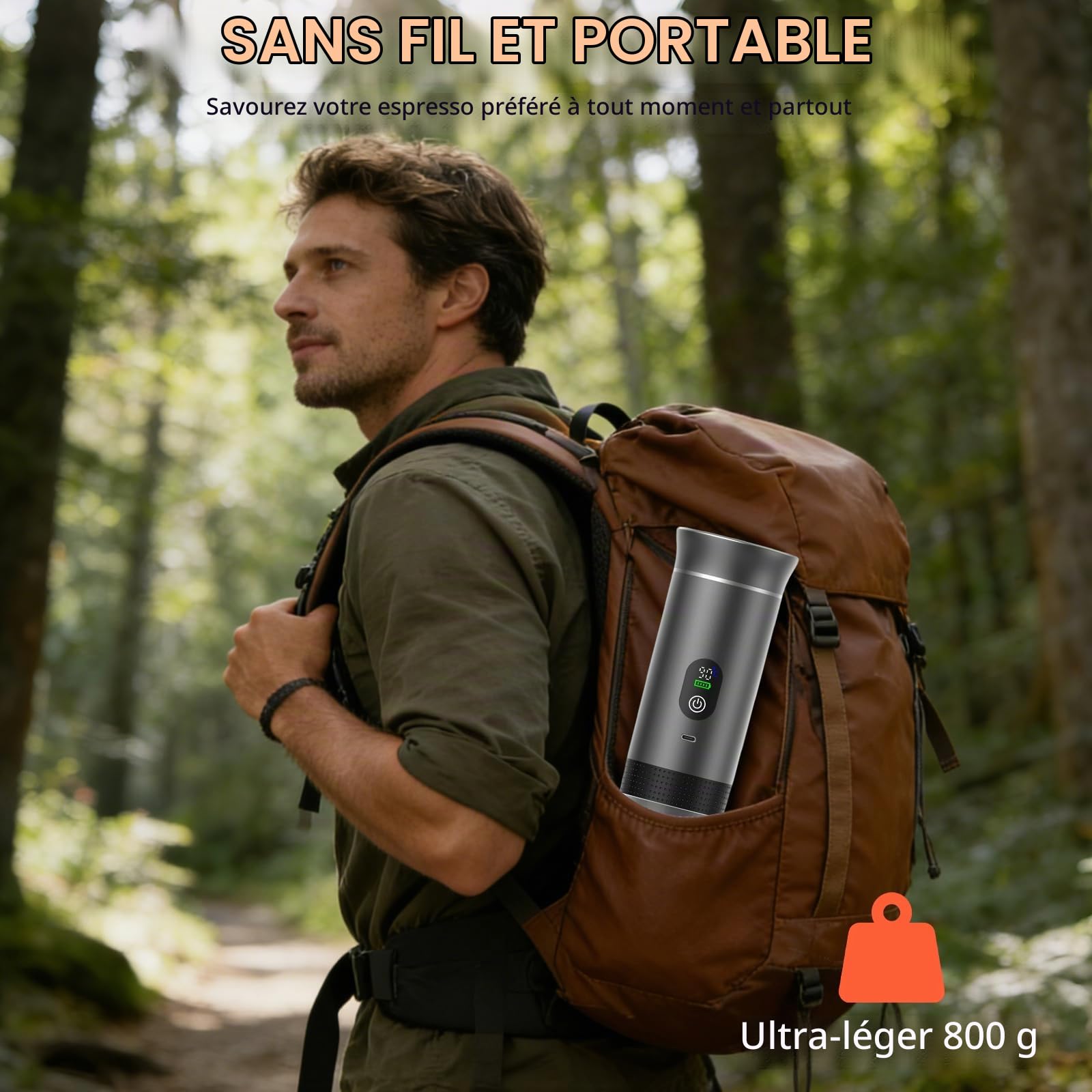 Mini machine à café portable 3 en 1, avec batterie 12 V,écran LED 20 bar | cafetiere portable, chauffage instantané, machine à café de voyage, pour capsule et café moulu