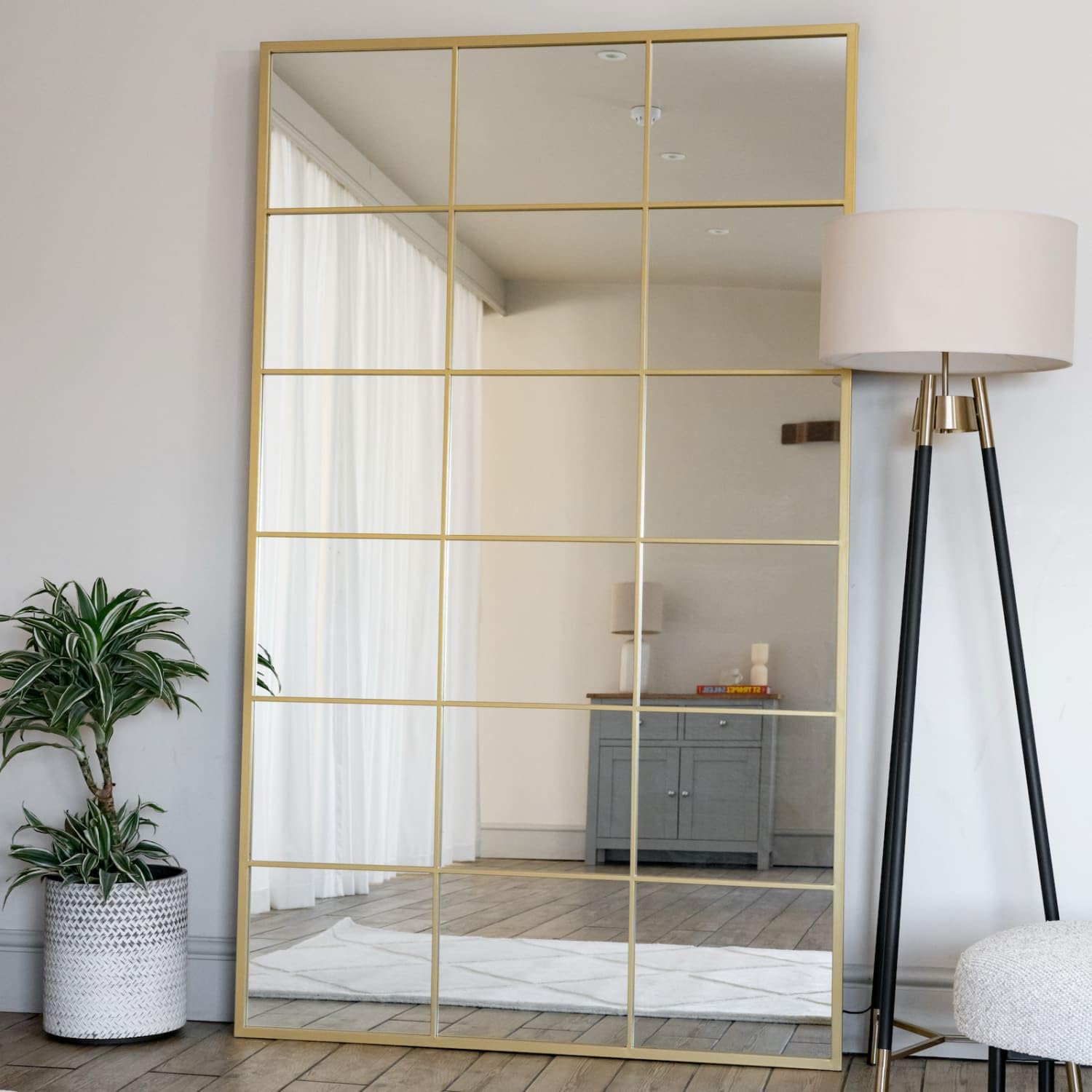 Jobu | Full Length Gold Mirror - 180cm x 90cm home | Large Rectangle Modern Wall & Standing Mirror with Lattice Design for Bathroom, Bedroom, or Hallway | Kyo