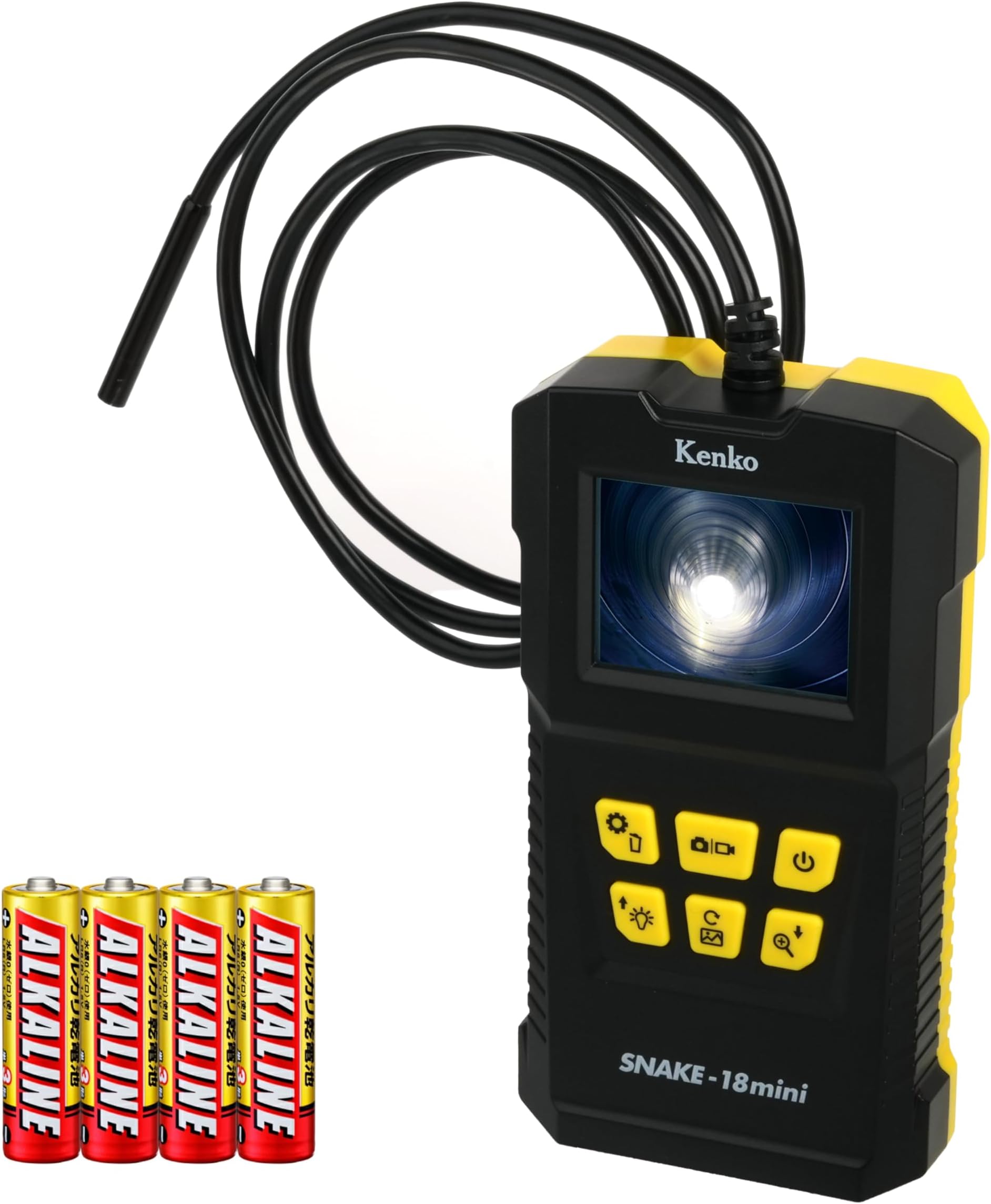 Kenko 603505 SNAKE-18 Mini Waterproof Snake Camera, Set of 4 AA Batteries Included, LED Light, 2.0 Type LCD Monitor, Fiber Scope, Industrial Endoscope, Checking Tight Places, Auto Maintenance
