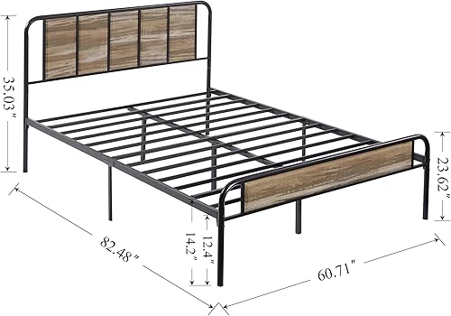 Miniatura 3 de VECELO Base de cama de plataforma de metal tamaño Queen con cabecera de madera base de colchón soporte de listones de acero premium no necesita
