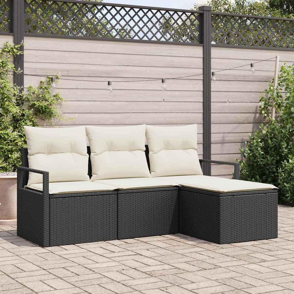 Ensemble canapé de jardin résistant aux intempéries en polyrotin noir durable
