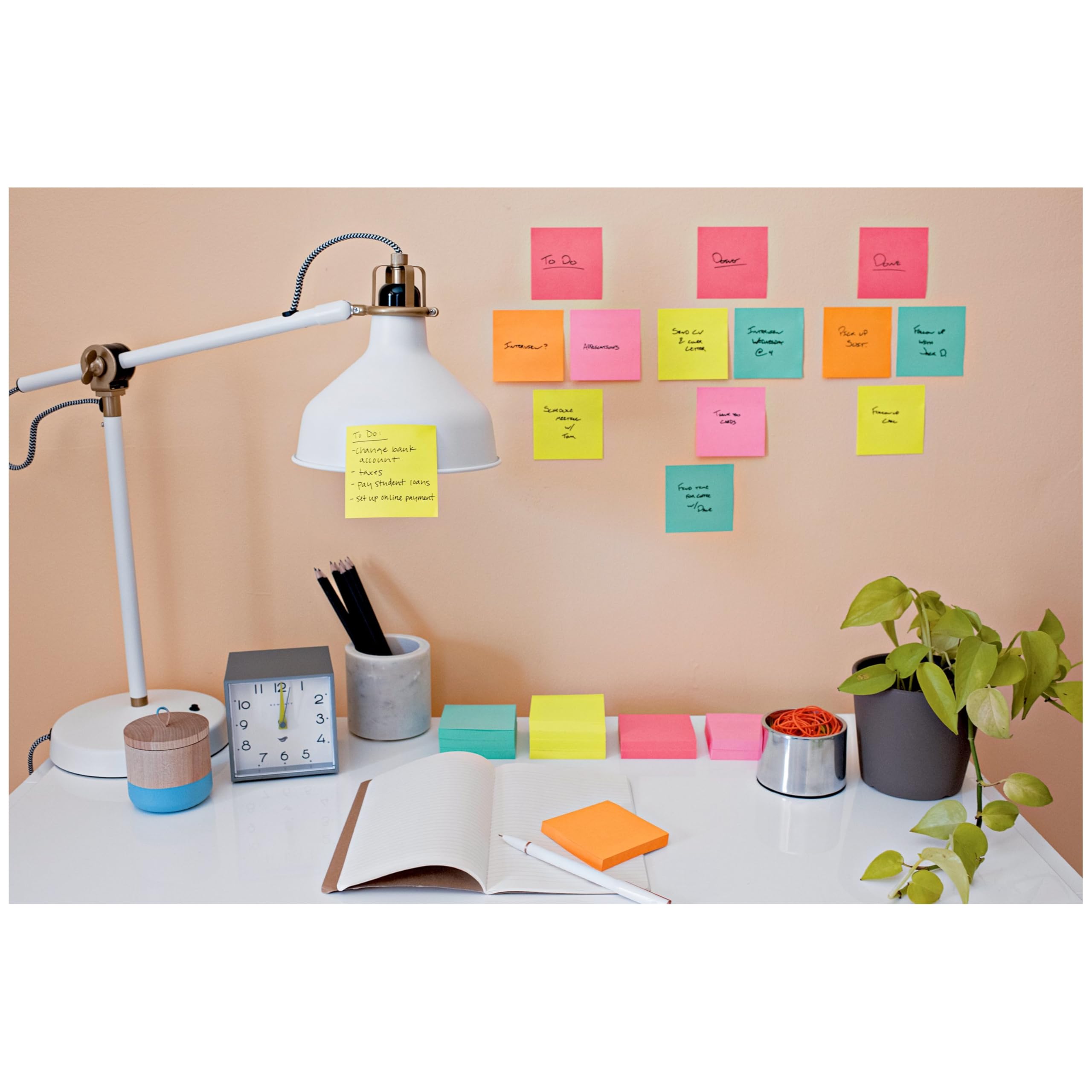 Post-It Super Sticky Notes, 3 in. x 3 in., Miami Collection, 24 Pads/Pack, 90 Sheets/Pad Blu, Verde, Rosa, Giallo 90fogli pouch autoadesiva
