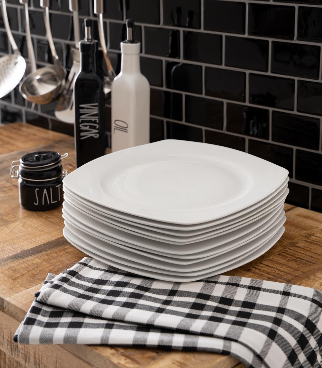 Speiseteller - 28 x 28 cm - Weiß - Bone China - eckig - 12er Set