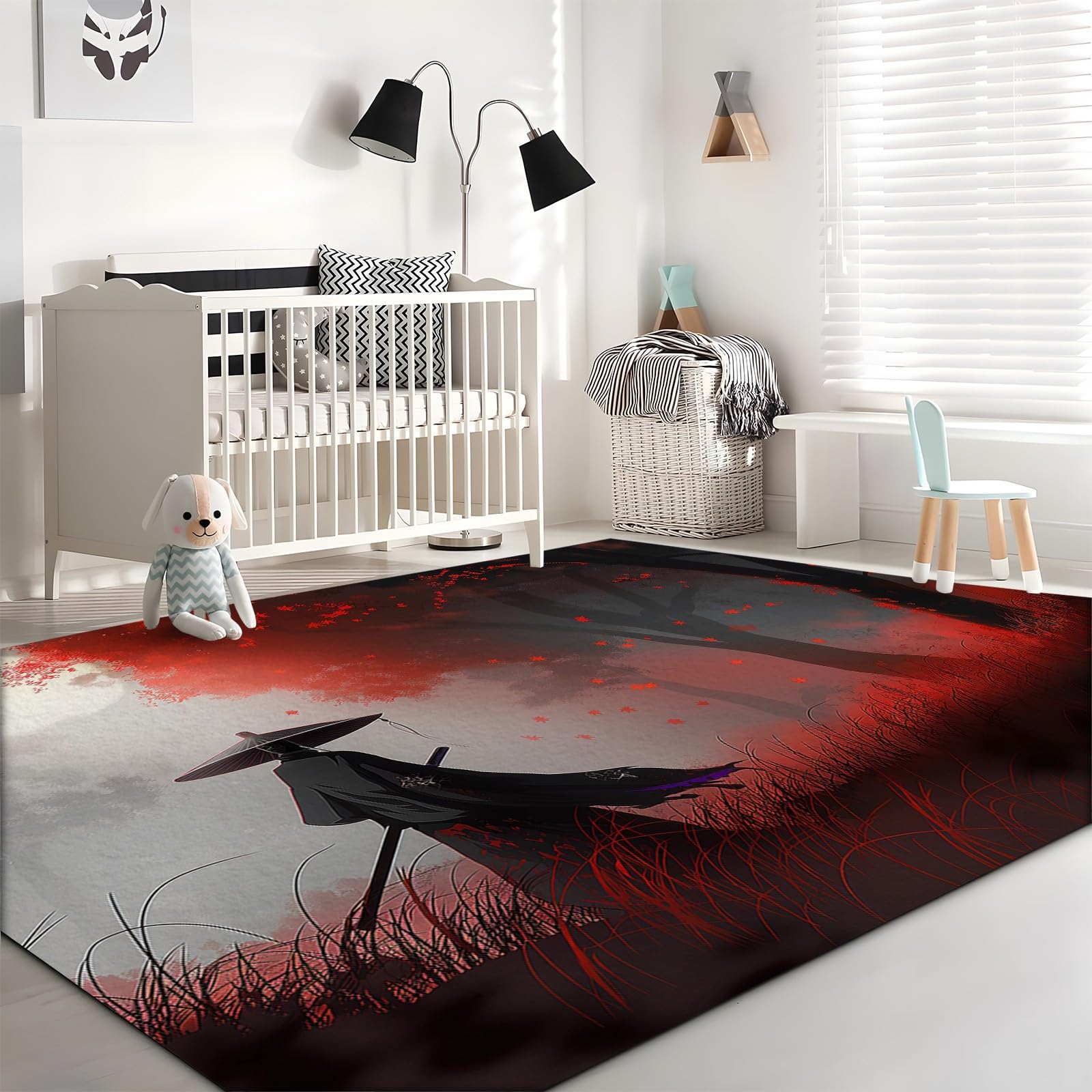 Tapis Chambre Anime Samouraï Arbre Rouge 80x150 cm Tapis de Salon Style Moderne Tapis Salon Doux à Poils Courts Tapis Antidérapant Intérieur Moelleux pour Salon Chambre