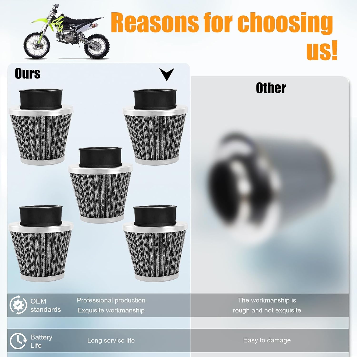 5 Pcs Universal Filter 57mm 58mm 59mm 60mm Compatible with 50cc-90cc 110cc 125cc 150cc 200cc 250cc GY6 ATV Scooter Quad Go Kart Moped Pit Dirt Bike Suzuki Baja 2.36inch