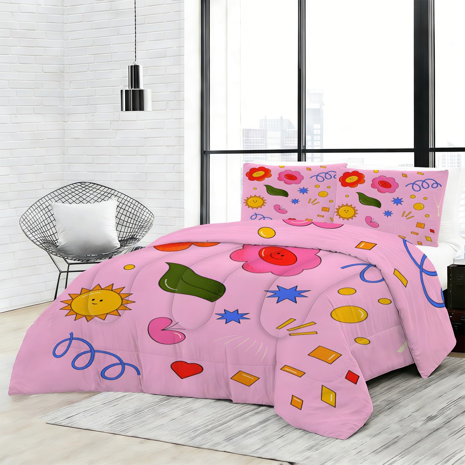 Genérico Edredon Cama 135 Objetos Coloridos Edredón Nordico Adulto sin Funda Reversible Infantil Estampado Suave Ligero Transpirable Duvet 220x220 cm Incluye 2 Fundas de Almohada 50x75 cm YUb466