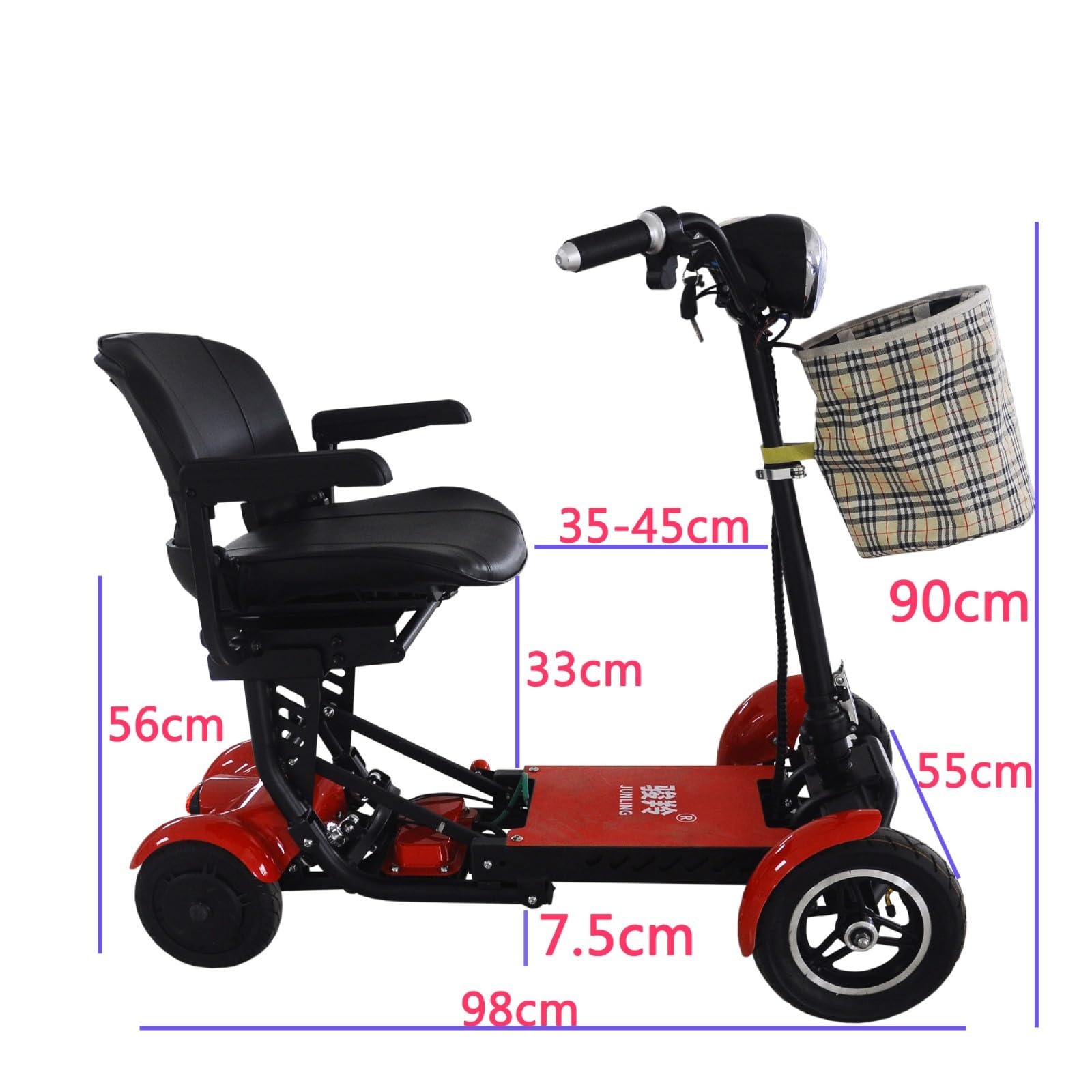 Sillas Ruedas Scooter 4 Ruedas, Scooter Movilidad Plegable con Batería Litio, Cesta Almacenamiento Delantera, Faro LED, Carga Máxima 120 Kg, Escalada Máxima: 15 ° C