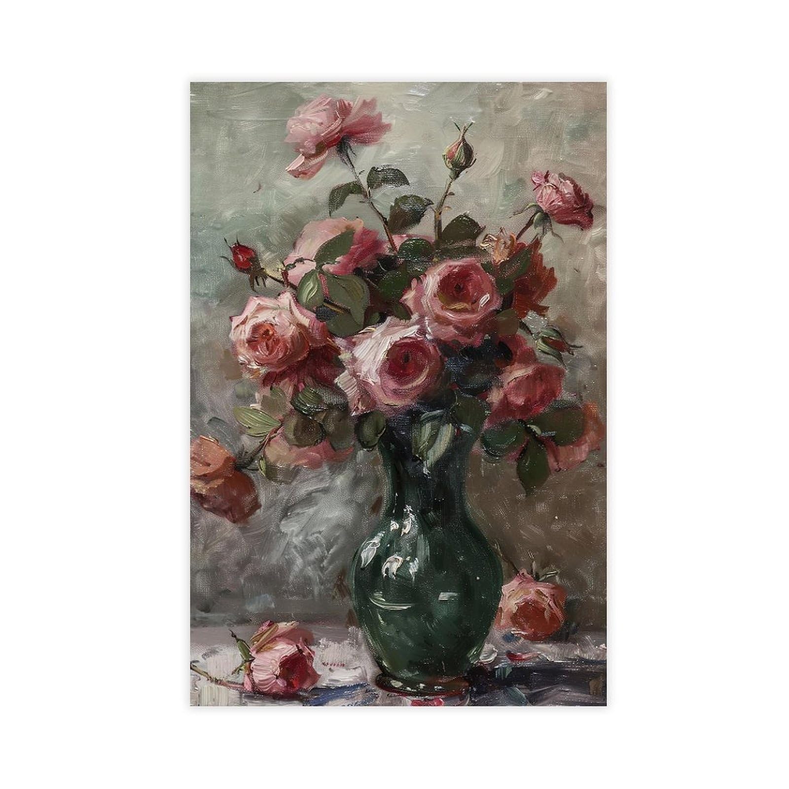 Bareronor Vintage Roses Vase Canvas Poster for Dorm Room Decor Gift