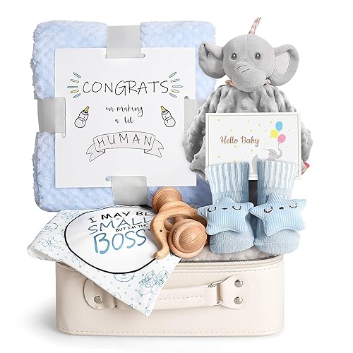 Miniatura 9 de Regalos de baby shower, regalos de bebé, juego de regalo de Navidad para recién nacidos, manta de bebé esencial de elefante, sonajero de madera