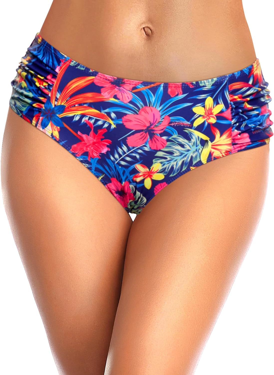 Tempt Me Women Bikini Bottoms Mid Waist Bathing Suit Swimsuit Ruched Swim Bottom - Image 3