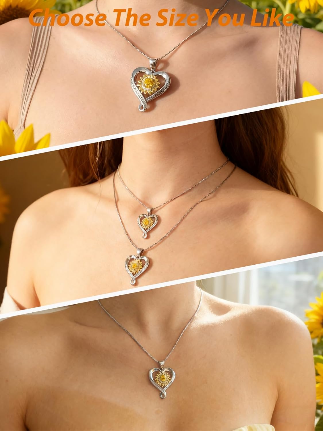 Sunflower Sterling-Silver Pendant Necklace for Women - Moissanite Anniversary Birthday Wedding Jewelry Gifts for Her|You are My Sunshine Flower Heart Infinity Necklaces to Wife Mom Daughter Womens
