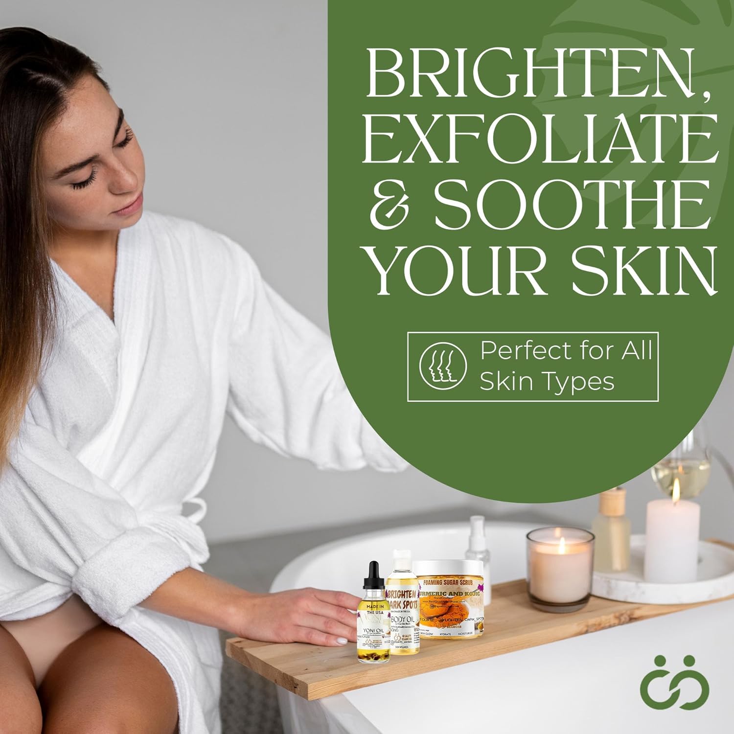 Kojic Turmeric Dark Spot Oil, Body Scrub, and Yoni Oil Bundle, Includes Dark Spot Corrector and Body Exfoliator for Blemishes with Feminine Oil for pH Balance and Odor Control - 3 in 1 Pack for All sk