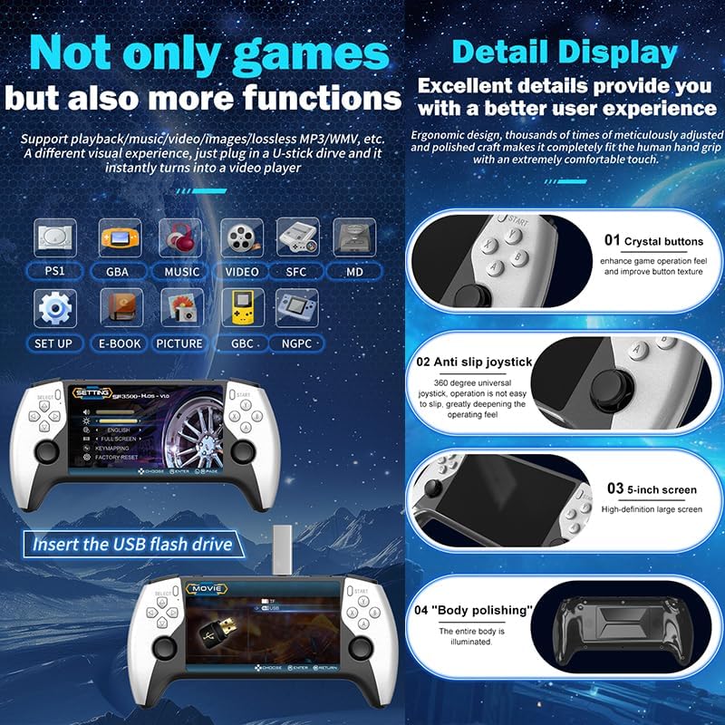 Miniatura 5 de Actualizado consola de juegos retro Saker con más de 20000 juegos, 64 GB, palo de juego con pantalla IPS de 5.5 pulgadas, almacenamiento expandible,