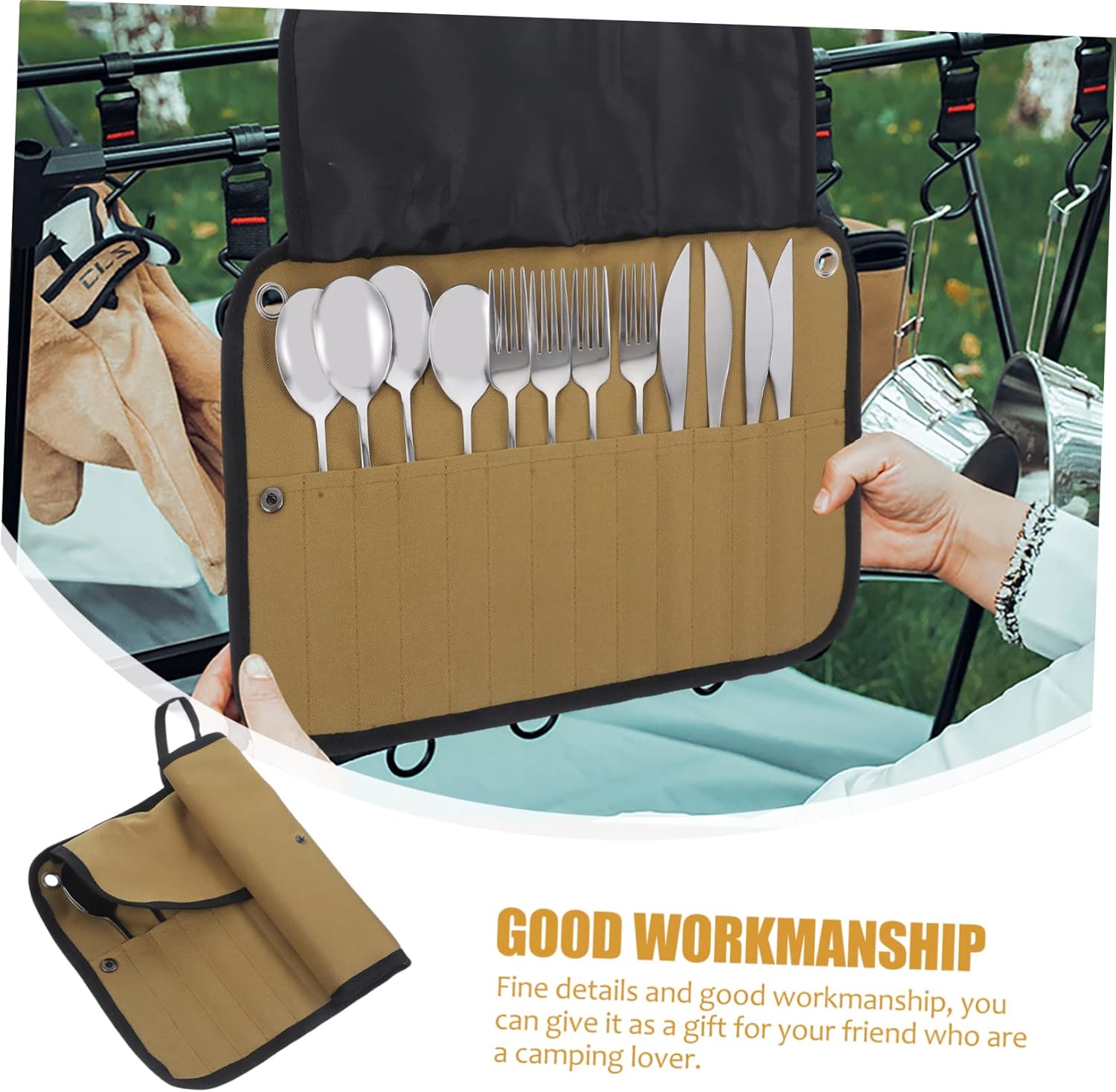 1set Portable Camping Tableware Set Pouch Includes Cutlery for Outdoor Dining at Picnics Bbqs and Hiking Adventures Safe and Convenient Utensils for Camping