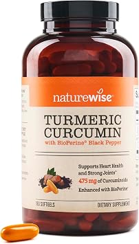 NatureWise Turmeric Curcumin 500mg Supplement with BioPerine, 180 Softgels