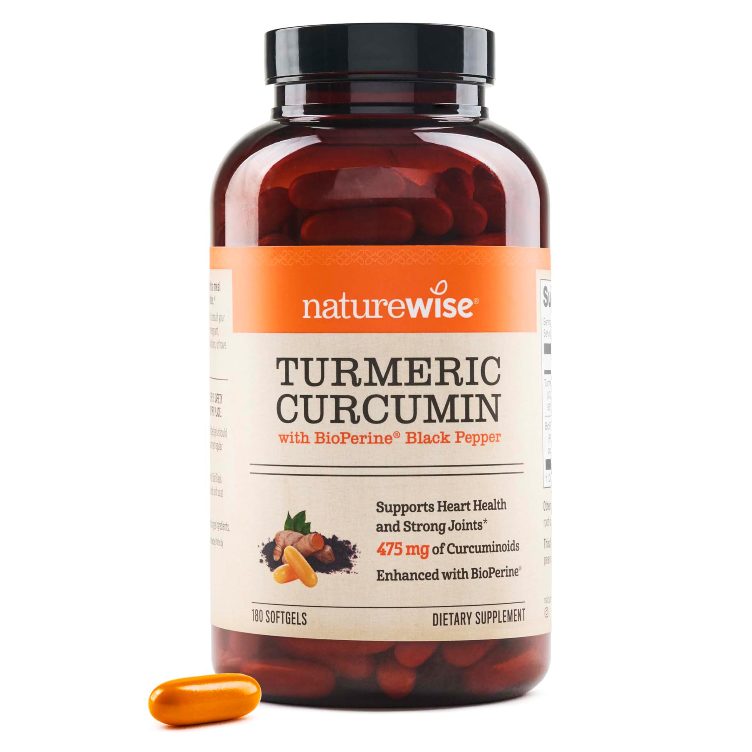 NatureWise Turmeric Curcumin 500mg Supplement with BioPerine, 180 Softgels 180 Count (Pack of 1)