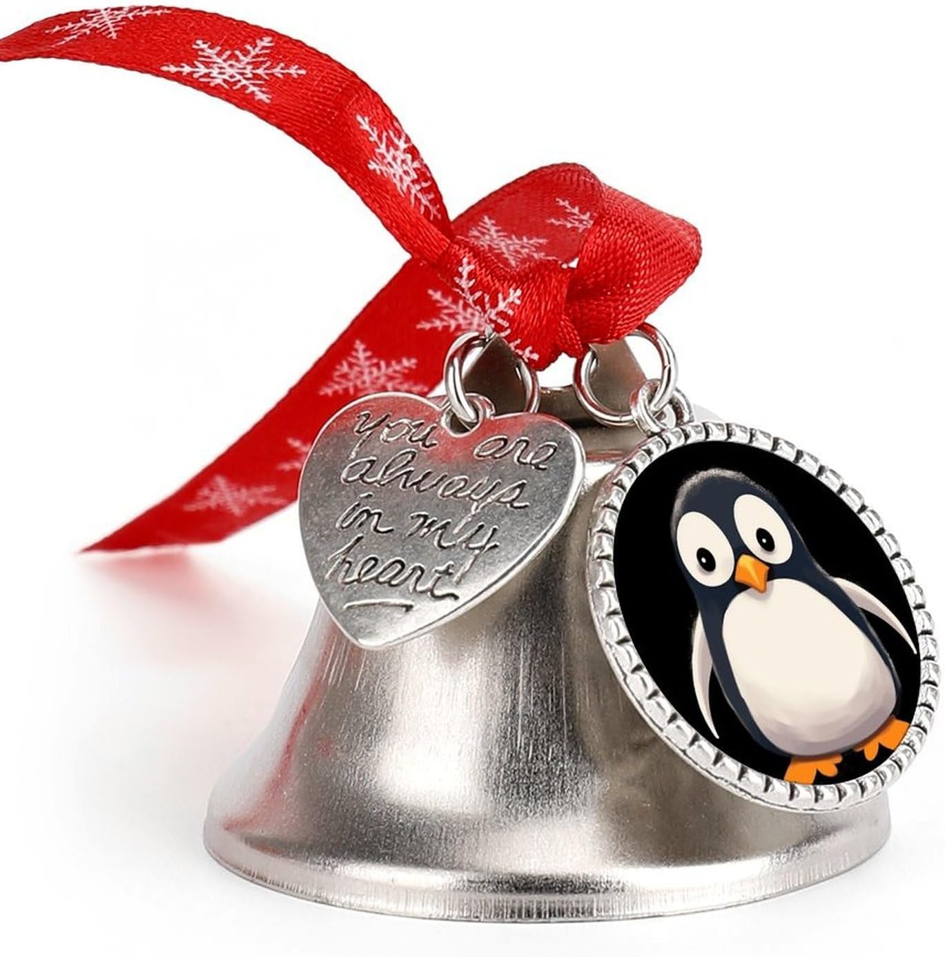 Cute Penguinm Bell Ornament Red Ribbon for Christmas Tree Holiday Decoration Personality Believe Bell Ornaments Sleigh Bells for Winter New Year Party Supplies