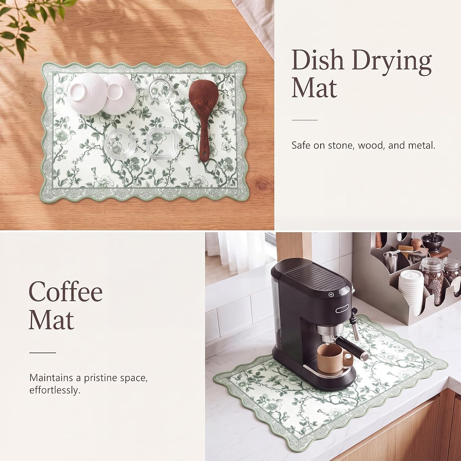 Drydiet Sage Green Scalloped Coffee Mat Coffee Bar Kitchen Accessories