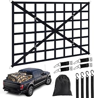 Cargo Net for Pickup Truck Bed, Heavy Duty 1100 lbs Capacity, Adjustable Cam Buckles & S-Hooks, Thick Herringbone Nylon, with Drawstring Storage Bag for Trailers and Trucks (66" x 50")