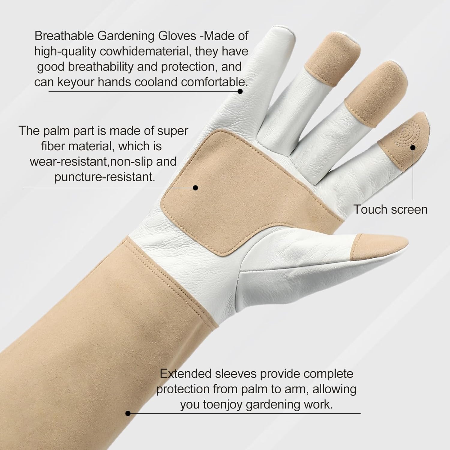 Gardening Gloves Men & Women Long Cowhide Leather Rose Pruning Gloves Breathable & Durable Heavy Duty (L) - Image 3