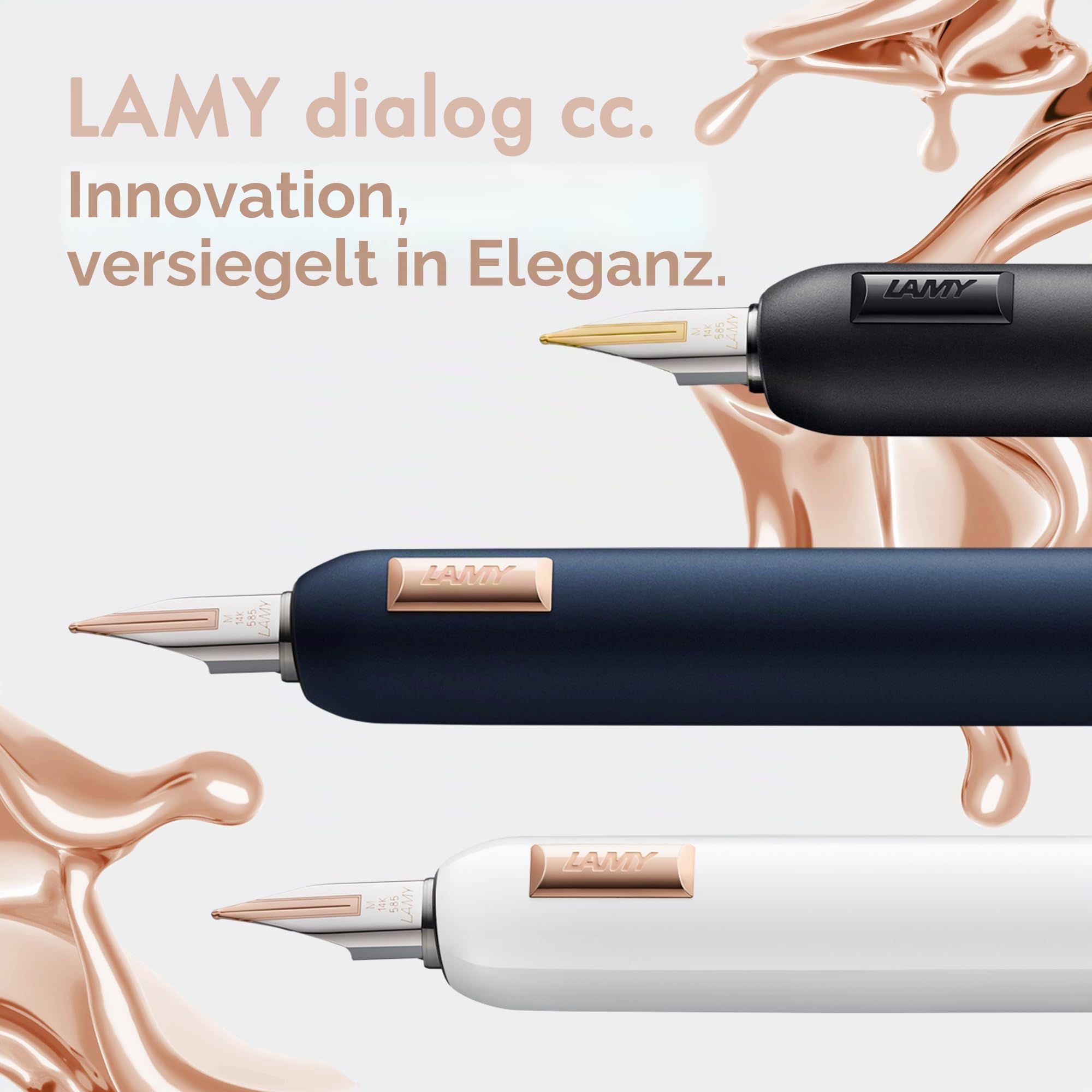 Lamy dialog cc all black Füller - kappenloser Füllhalter mit Drehmechanismus -14 kt. Bicolor-Goldfeder, partiell platiniert & in Strichbreite B –Tintenpatrone T 10 blau & Konverter Z 27 –Rechtshänder