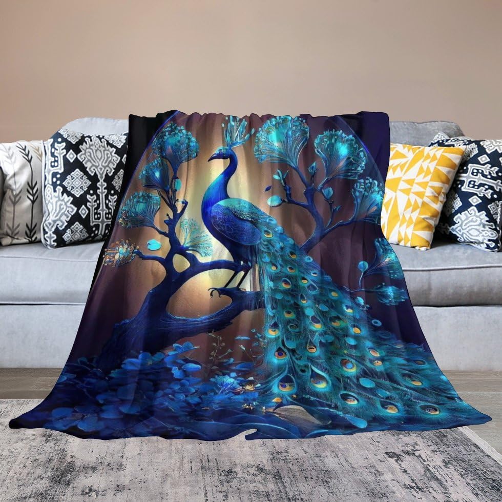 Peacock Blanket Tree Animal Print Throw Blankets for Couch Sofa Bed Stuff Decor Lightweight Soft Cozy Fleece Plush Warm Flannel Bedding Gifts for Women Baby Boys Girls Kids Adults Lover 40"x50" - Image 6