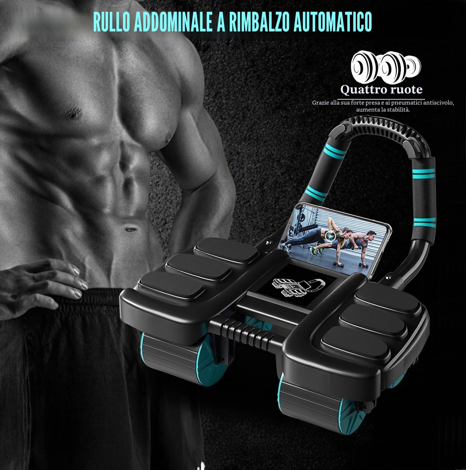 Ruota Addominale a Rimbalzo Automatico, AB Roller 2 in 1 Plank, Ab Roller Ruota con Supporto per Gomito, Design Antiscivolo e Stabile a Quattro Ruota, per Casa Attrezzi Palestra Multifunzione