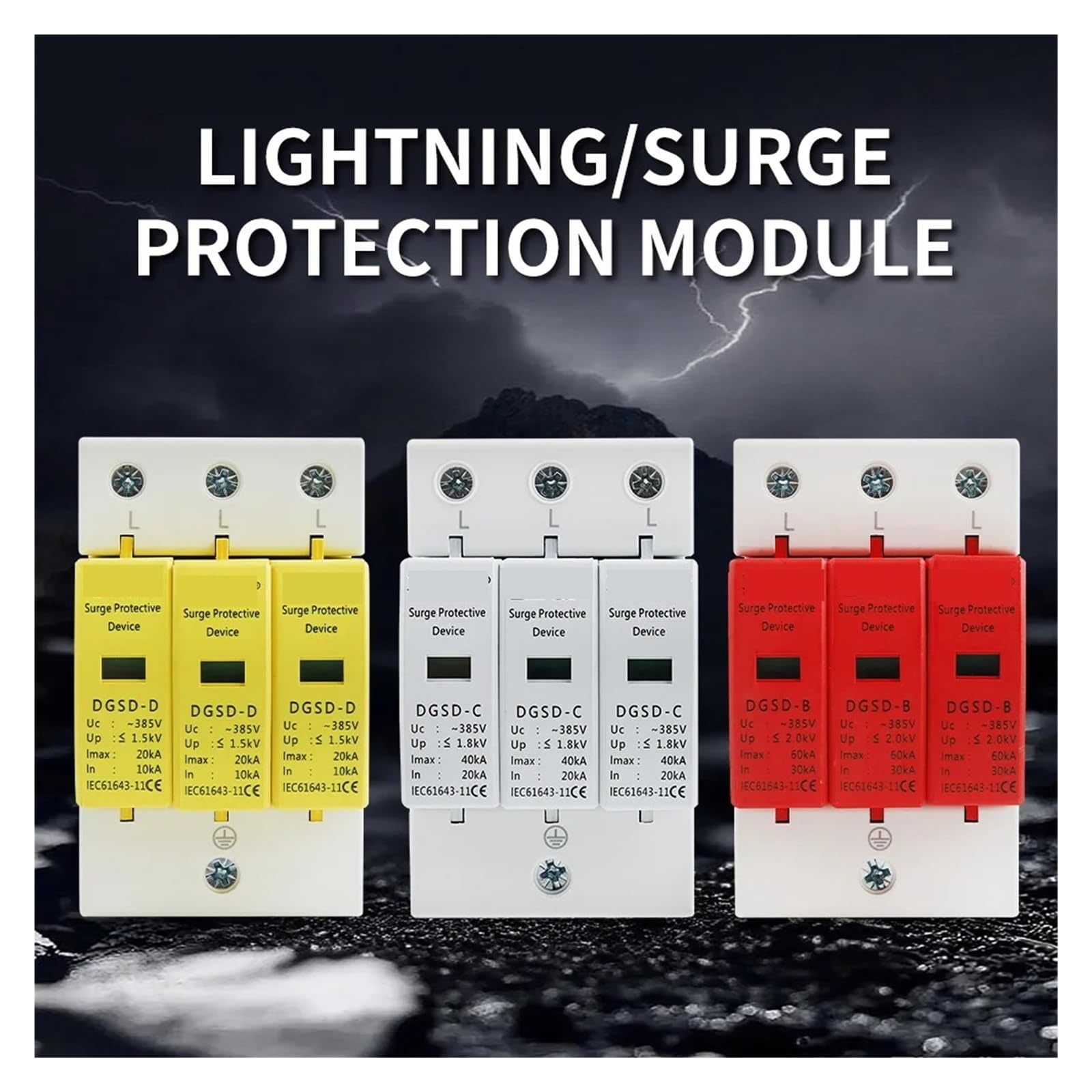 AC SPD 3P House Lightning Surge Protector 10-20KA 20-40KA 30-60KA 385V 2P+N Solar PV Protective Low-voltage Arrester Device(20-40KA)