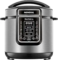 Panela de Pressão Elétrica Digital 6L, Mondial, Preto/Inox, 1000W, 110V - PE-60-6L-I