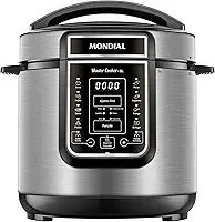 MONDIAL Panela de Pressão Elétrica Digital 6L, Preto/Inox, 1000W, 220V - PE-60-6L-I
