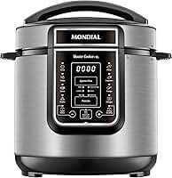 MONDIAL Panela de Pressão Elétrica Digital 6L, Preto/Inox, 1000W, 220V - PE-60-6L-I