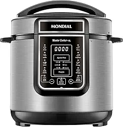 MONDIAL Panela de Pressão Elétrica Digital 6L, Preto/Inox, 1000W, 110V - PE-60-6L-I