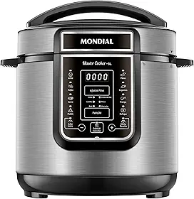 MONDIAL Panela de Pressão Elétrica Digital 6L, Preto/Inox, 1000W, 220V - PE-60-6L-I