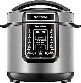 MONDIAL Panela de Pressão Elétrica Digital 6L, Preto/Inox, 1000W, 220V - PE-60-6L-I