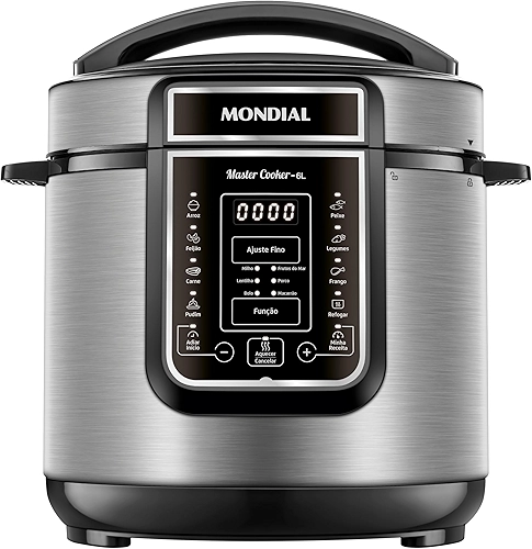 MONDIAL Panela de Pressão Elétrica Digital 6L, Preto/Inox, 1000W, 110V - PE-60-6L-I
