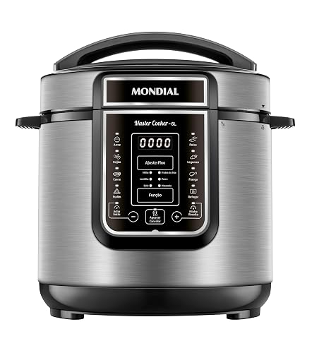 MONDIAL Panela de Pressão Elétrica Digital 6L, Preto/Inox, 1000W, 220V - PE-60-6L-I