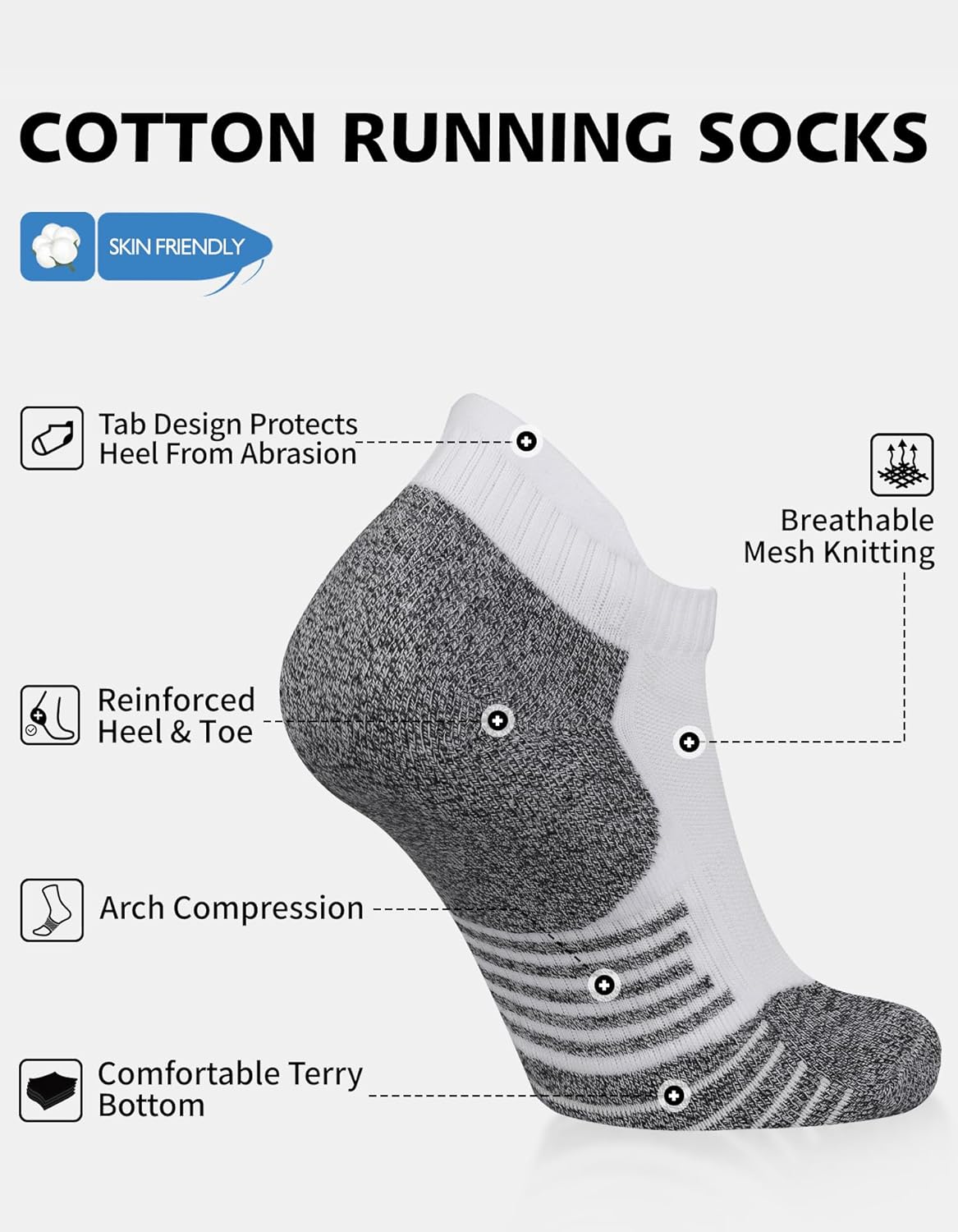 CLOSEMATE Mens Ankle Athletic Running Socks Cushioned Anti-Blister Low Cut for Sports 6 Pairs - Image 3