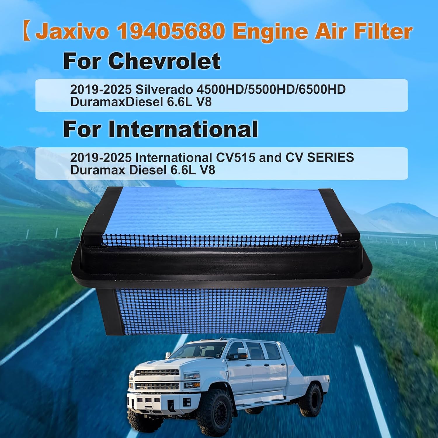 19405680 Engine Air filter Compatible with 2019-2025 International CV515 and CV Series Truck 6.6L V8,for 2019-2025 Silverado 4500/5500/6500 6.6L V8 Diesel,Replace 2518540C1,P643133