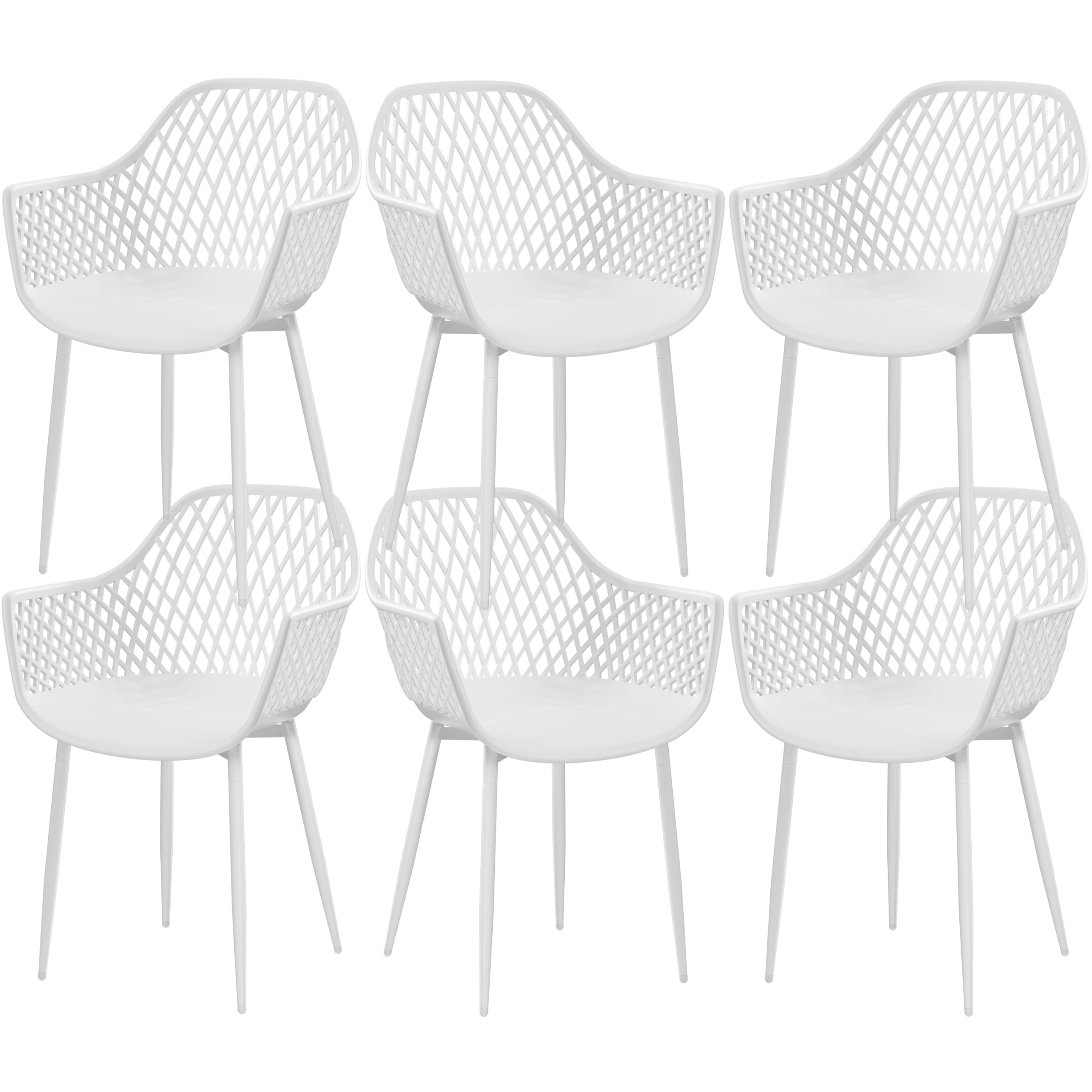 Set di 6 sedie da giardino con braccioli, resistenti fino a 120 kg, bianco