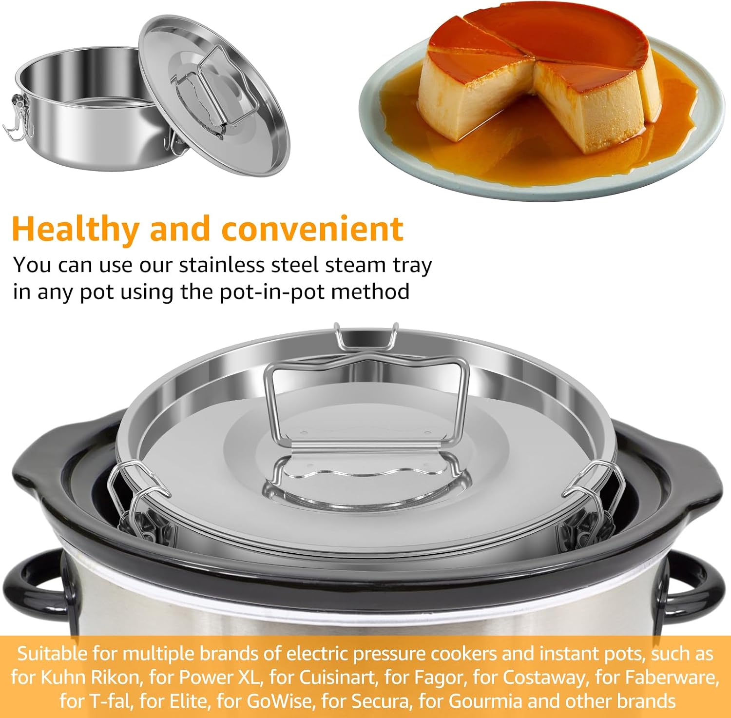 Flan Pan Mold with Lid and Spatula 1.5QT Stainless Steel Molde Para Flan Molds Pans Containers for 6QT to 8QT Pot Baking with Water Bath 7.5 x 3 Inch(1 Pack)
