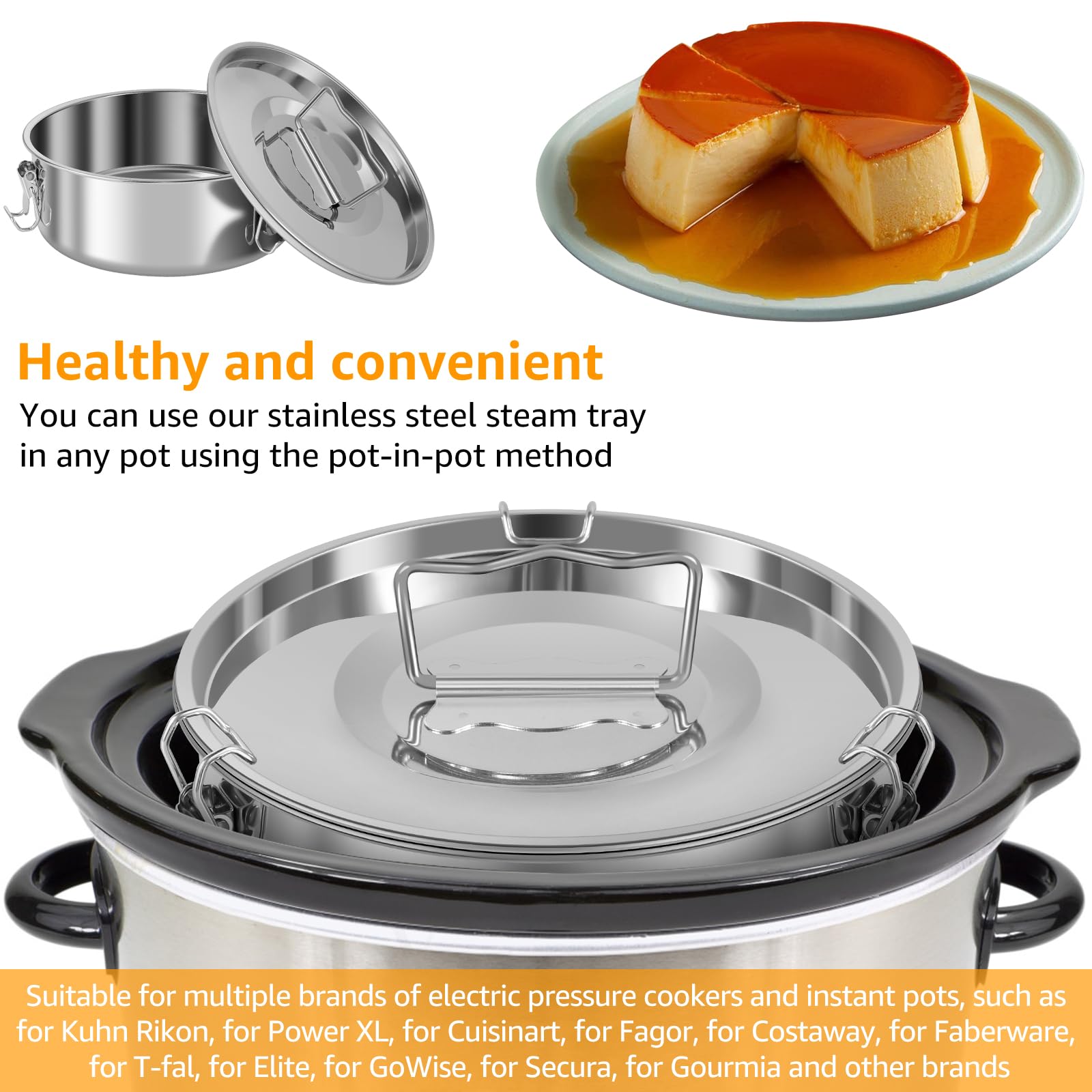 Molde de flan con tapa, molde de flan de acero inoxidable con asa, 1.5 cuartos de galón, gran capacidad, para hacer flanera de flanera, portátil redondo para hornear pasteles de queso,