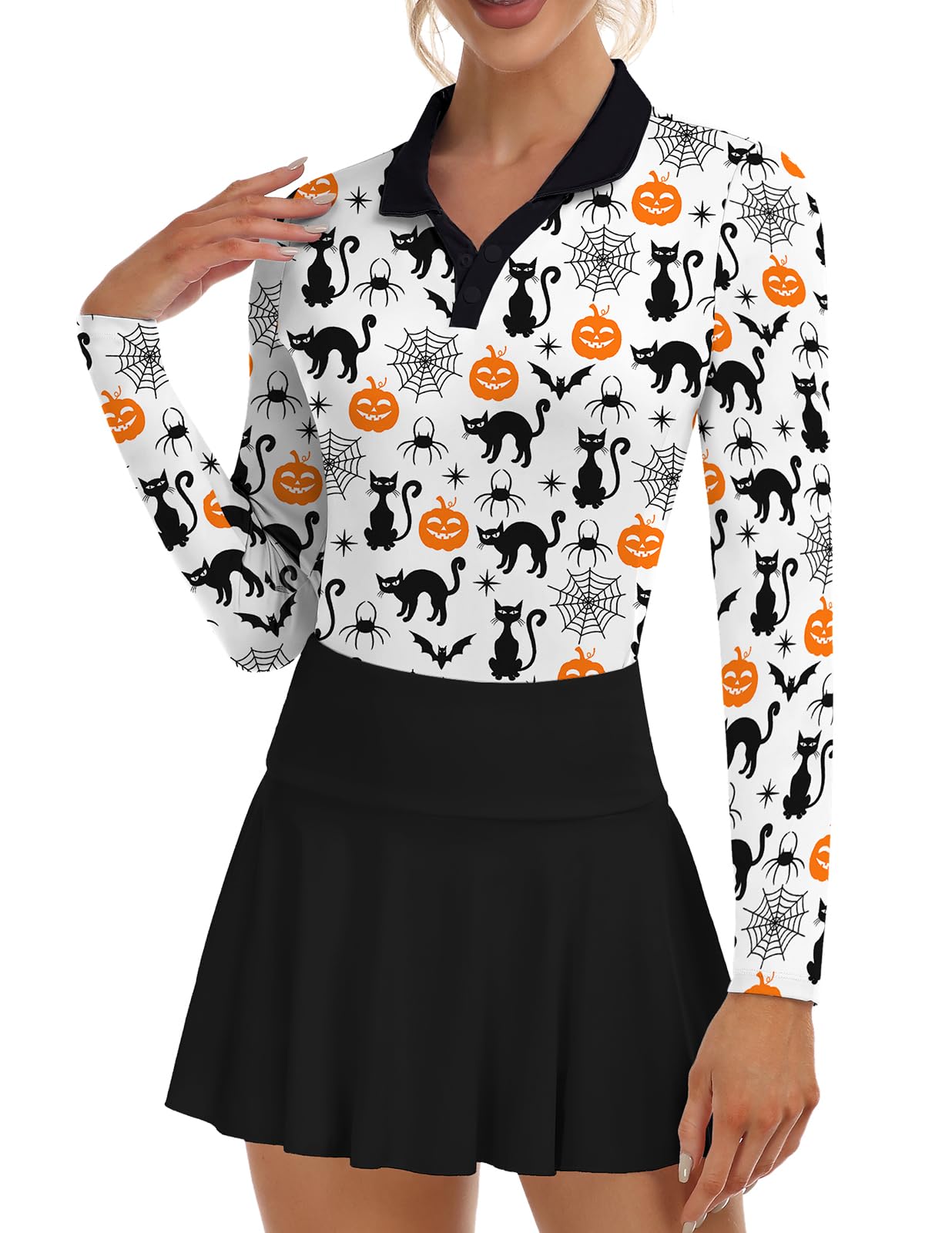 Soneven Womens Golf Shirts Moisture Wicking V Neck Long Sleeve Polo Shirts Collared Tops