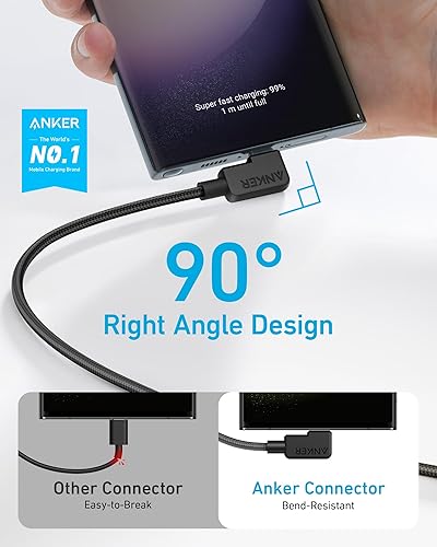 Miniatura 2 de Anker Cable USB C en ángulo recto, 240 W, paquete de 2 cables USB C a USB C de 6 pies, cable de carga trenzado tipo C de 90 grados, para iPhone 15,