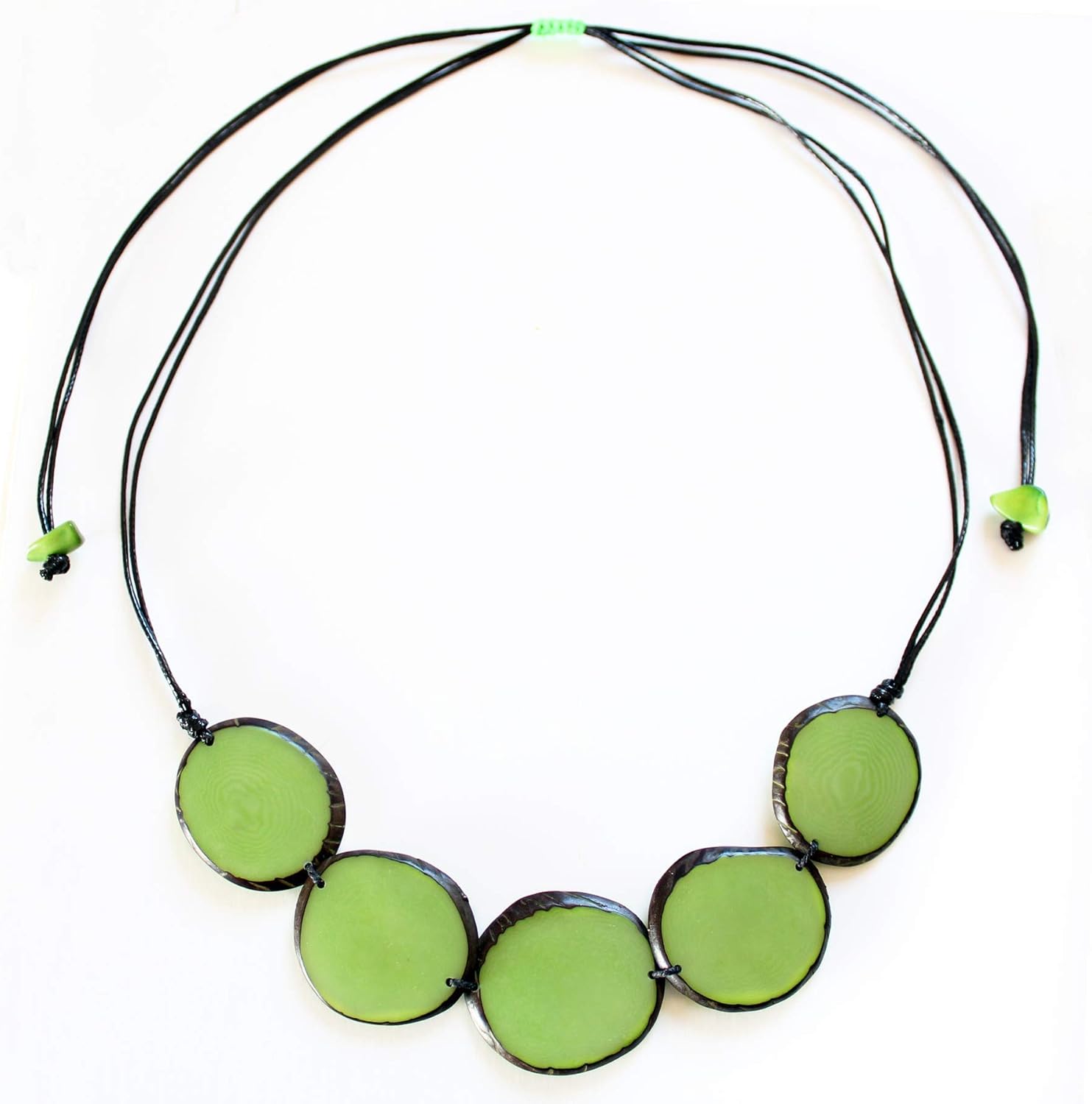 Tagua Necklace Chips in Green Handmade Fairtrade, Adjustable